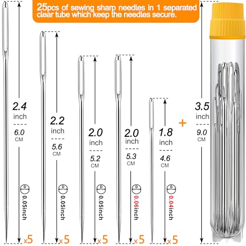 12Sizes Large Eye Hand Sewing Needles, Sharp Needles and Blunt Needles, Knitting Needles (60 Pack) - color: 60 Pack