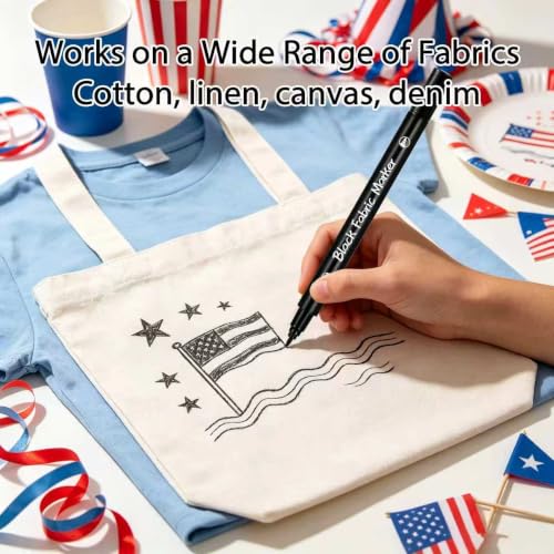 5pcs Fabric Markers Permanent Paint Pens for White Clothes, Bleed Proof, Water Resistant, No Fade, Quick Dry Professional Dual Tip Pens DIY for Canvas, Cover Stains, Clothing, Black - color: Black