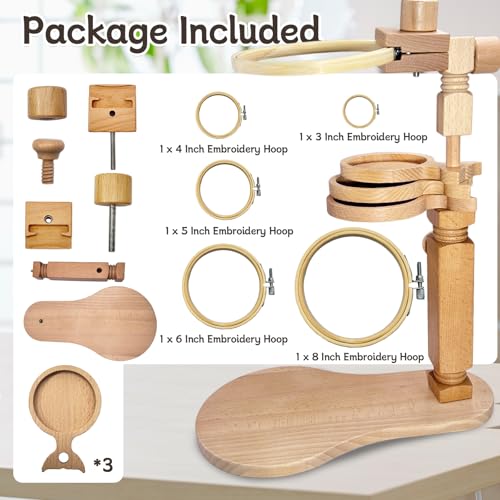 Biaungdo Adjustable Rotated Embroidery Hoop Stand with 5 Pack 5 Sizes