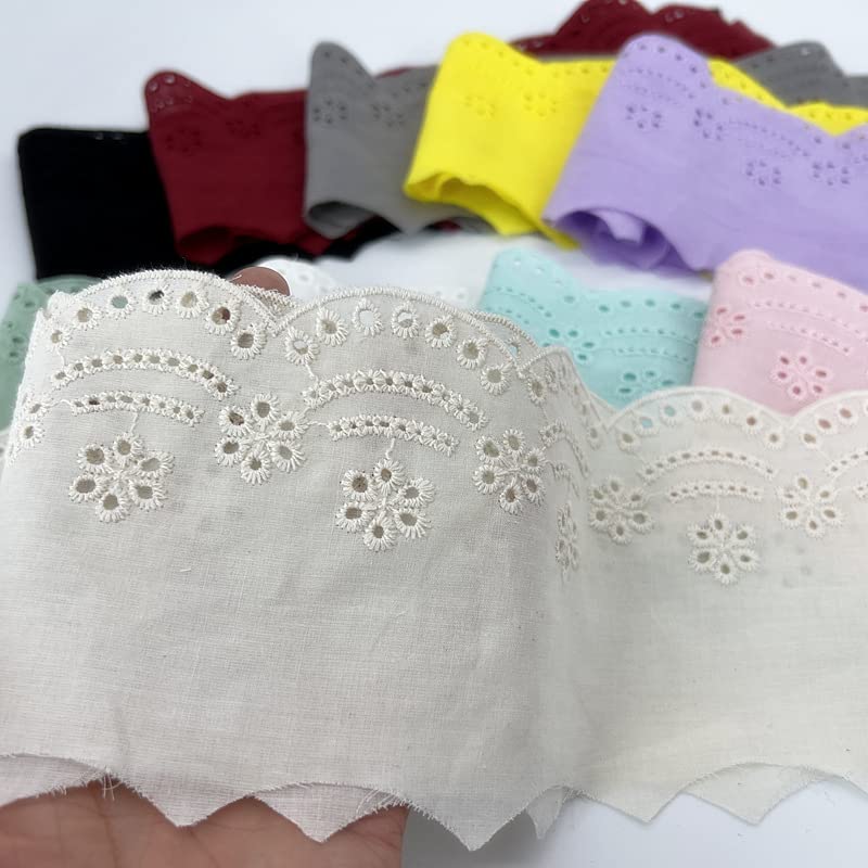 3 Yards 10cm Eyelet Lace Trim White Cotton Lace Ribbon Embroidery Fan-Shaped Lace for Sewing Clothing, Sofa, Baby Clothes, Pets Clothes DIY (White) - color: White