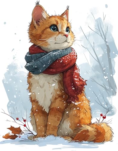 Moohue Stamped Cross Stitch Kits for Adults Animal Cat 14CT Pre Printed Cross Stitch Kits for Beginners (Winter Cute Cat) - color: Winter Cute Cat