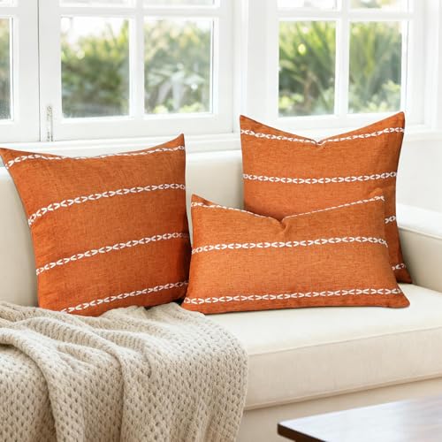 Orange Linen Striped Throw Pillow Covers 20x20 Set of 1 - color: Stripe Orange, size: 20" x 20" (Pack of 1)