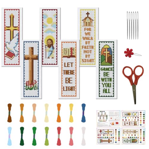 FREEBLOSS 6 Set Cross Stitch Bookmark Kits 8"x2.4" Plaid Biblical Theme - style: Bible