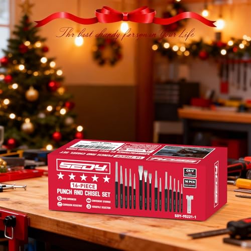 16-Piece Punch and Chisel Set, Includes Pin, Taper and Center Punch Tools, Cold Chisels and Chisel Gauge for Metalworking, Automotive Repair, Woodworking and Maintenance - color: 16-piece Set