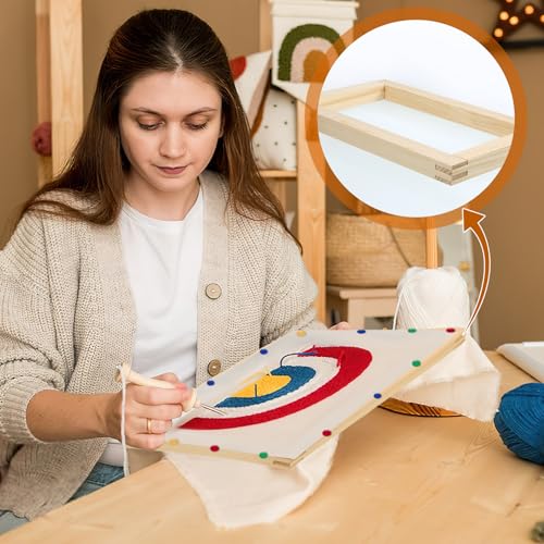 Foxtell 16 Sets Needlepoint Stretcher Bar Set, 8 Sizes Stretcher Bars for Needlework Art Supplies Wooden Canvas Stretcher Bar Set with 100 Pins Regular Stretcher Bars for Needlepoint Frame Set
