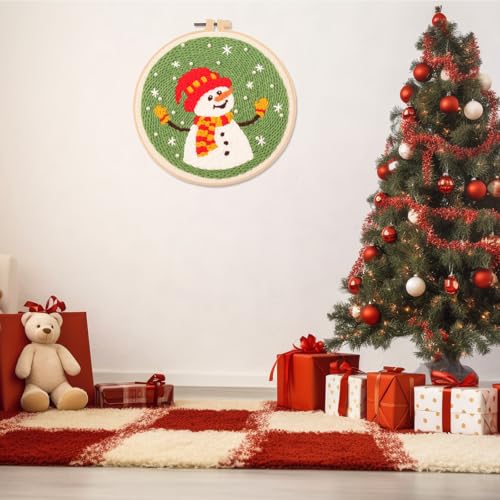 artcici Punch Needle Kit for Beginners with Christmas Snowman Pattern Tool and Yarn, Easy Embroidery Rug Hooking Set (Christmas Snowman) - color: Christmas Snowman