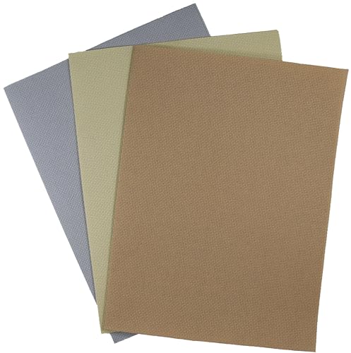 KCS 3 pc of 12" x 18" (30cmx45cm) 14CT Counted Cotton Aida Cloth Cross Stitch Fabric (Light Grey + Khaki + Yellow Beige) - color: Light Grey + Khaki + Yellow Beige