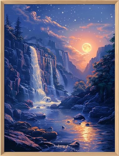 Leczany Cross Stitch Patterns Stamped Kit for Beginners | Embroidery Supplies DIY Craft Kit Needlepoint for Adults Starter | 11CT, 3 Strands | Moonlit Night Creek 15.8x20.9 inches - color: 11CT Stamped kits, Moonlit Night Creek 15.8x20.9 inches
