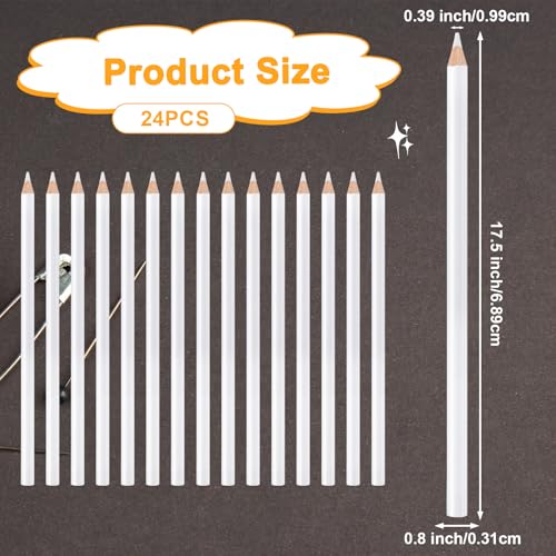 24PCS White Chalk Pencil, Ymapinc 7-inch Fabric Chalk Pencil for Sewing, White Fabric Marker, Water Soluble Tailors Marker, Washable Sewing Markers Pencils for Quilting, Dressmaker DIY Crafts