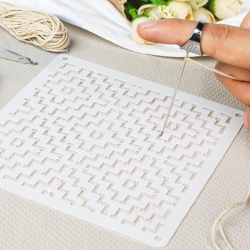 46 Pcs Sashiko Thread Kit Sashiko Needles Cotton Thimble Patterns （White） - color: white