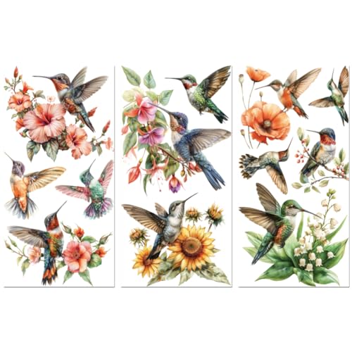 Peacoblue Hummingbird, Flower Rub On Transfers for Furniture Craft 6"x12" - style: Hummingbird and Flower