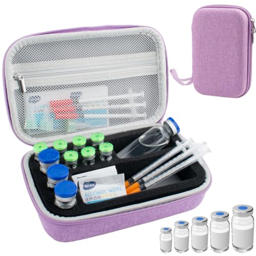Purple Peptide Case for Fridge, 10+1 Slots Insulin Vials Protector Organize - color: Purple - 6x3ml+3x10ml+30ml