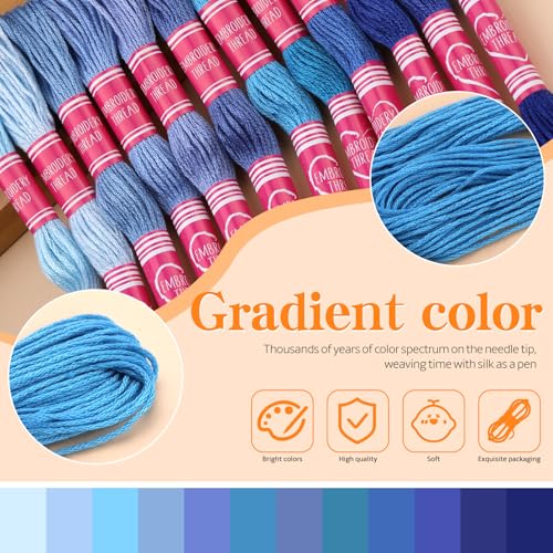 12 Skeins Blue Embroidery Thread, Embroidery Floss for Bracelets - color: Blue Series
