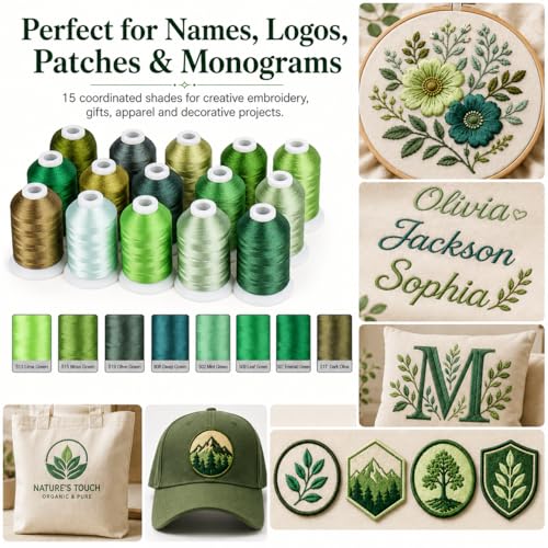 Simthread 15-Color Polyester Machine Embroidery Thread Set, Green Series - color: 15green colors