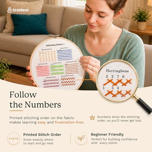 Bradove Classic Embroidery Learning Kit for Adults and Kids - color: A-Learning Stitches