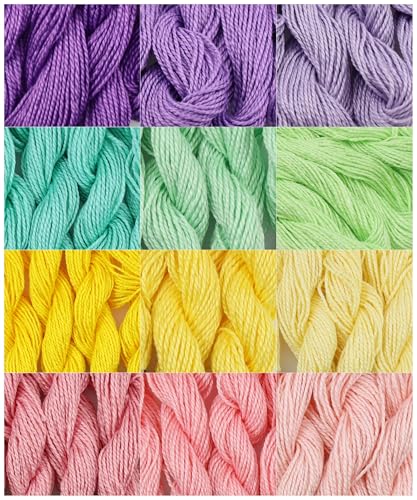 KCS 328 Yards(300 Meters) Mercerized Pearl Cotton Crochet Needlepoint Thread,Size 5, 12 skeins,Mixed Color 10 - color: 12color10, size: 12 skeins