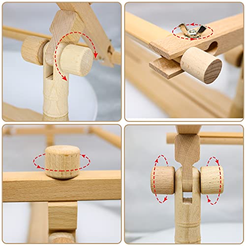Adjustable Beech Wood Embroidery Stand - Guofa Rotated Cross Stitch Needlepoint Holder, Quilting Tapestry Scroll Hoop Frame for Craft Sewing