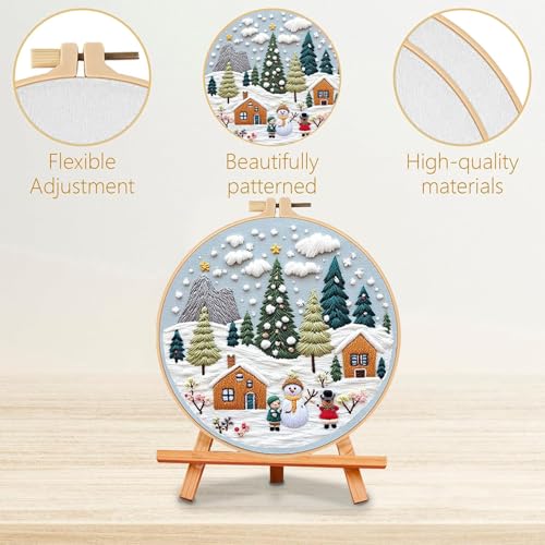 LB Christmas Embroidery Kit for Beginners Adults, 3 Sets Hand Embroidery Starter Kit with Mountain Pattern and Instructions Stamped Cross Stitch Kits Include Embroidery Hoop Needles Threads Scissors - color: Blue White