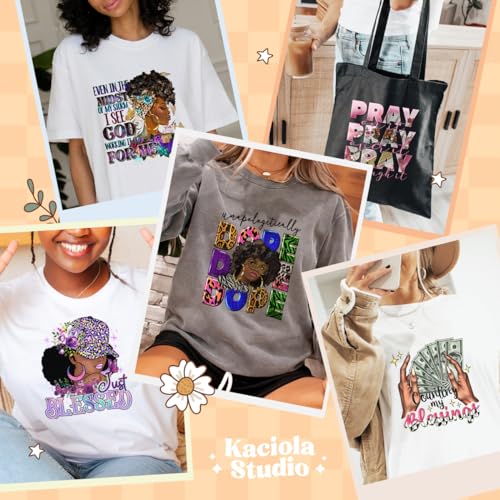 Kaciola 30 Sheets Black Girl DTF Transfers Ready to Press, Black Women Iron on Transfers for T Shirts Washable Stickers Iron on Decals for T Shirts Hoodie DIY Crafts - color: Black Girl