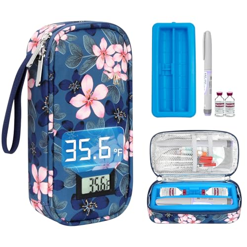 Insulin Cooler Travel Case for Diabetic Supplies, Pen & Vial Temperature Display Medication Cooling Bag with Ice Brick, TSA Approved Refrigerated Travel Organizer for Peptide, GLP-1 (Magnolia) - color: Magnolia