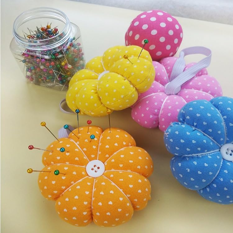 Pumpkin Pin Cushion with Magnetic Wooden Base, Cute Pincushion for Sewing, Japanese Style Needle Holder for Quilting and DIY Crafts, Floral Design