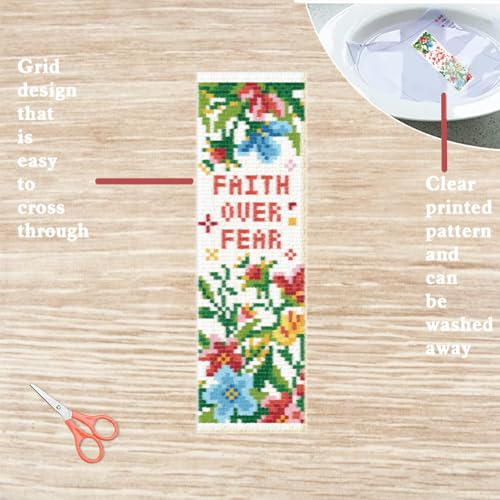 FREEBLOSS 6 Set Cross Stitch Bookmark Kits Flowers 8 * 2.4inch - style: Floral Text