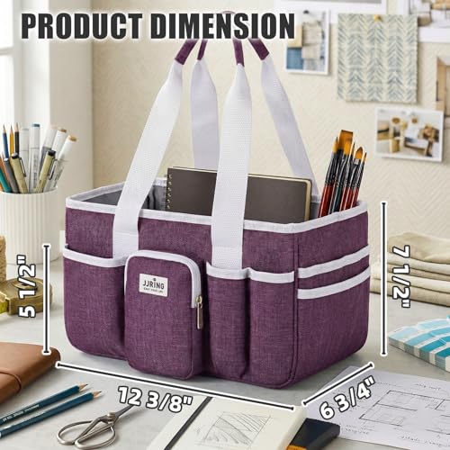 JJRING Foldable Craft Organizer Tote With Zipper & Divider, Purple - color: Deep Purple, size: Small