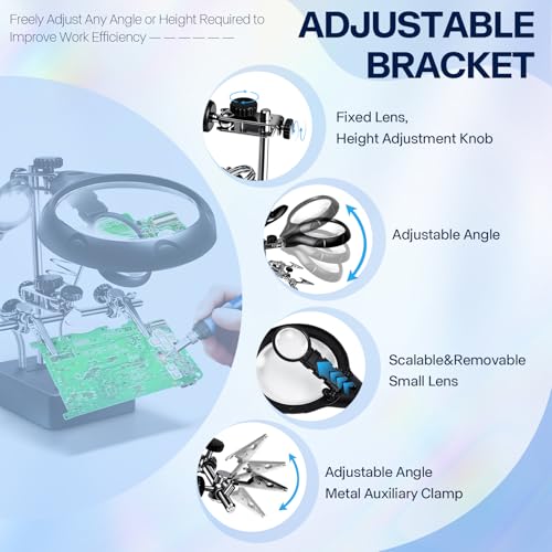 2.5X 7.5X 10X Helping Hands Magnifier Soldering Station with LED Light - color: Black-1