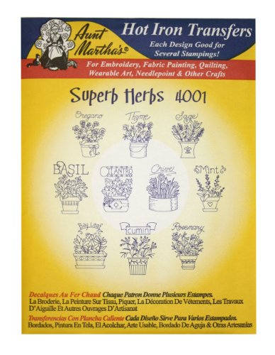 Aunt Martha's Iron On Transfer Patterns for Stitching, Embroidery or Fabric Painting, Patterns for Tea Towels/Kitchen Decor, Set of 5