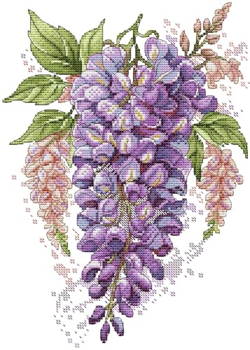 CaptainCrafts Cross Stitch Kits Snowman Stamped Printed Fabric Cross Stitching DIY Needlecrafts Embroidery Kit for Adults Beginner (Stamped, Wisteria Flowers) - color: Wisteria flowers, style: Stamped