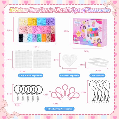 Meland Fuse Beads Kit, 5MM 4800 Princess Rainbow Beads for Girls Ages 5-12 - size: 4800 pcs without Iron