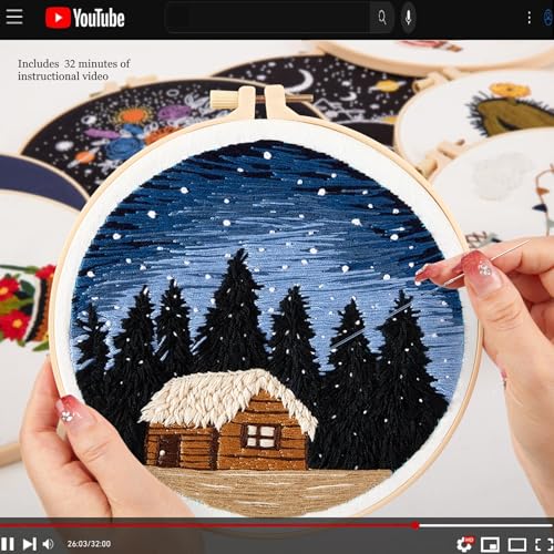 Armindou Embroidery Kit for Beginner Adults, Counted Stamped Cross Stitch kit for Adult Beginner, Hand Embroidery Starter Kits with Pattern, 3 Embroidery Hoop, Fabric (Attached Teaching Video QR Code) - color: Night Scene, size: 8inch