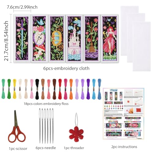 ORIGACH 6 Set Fairy Tale Fantasy Cross Stitch Bookmark Kit for Beginner - style: Fairy Tale Fantasy