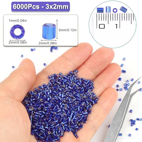 6000pcs Dark Blue Bugle Beads Bulk, Embroidery Tube Short Beads for Jewelry Making, Bracelet,Necklaces Supplies,Craft DIY(3x2mm) - color: Dark blue