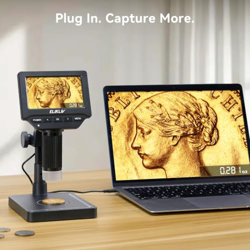 Elikliv EDM4C Coin Microscope with Scale, 4.3" Weighing Digital Magnifier - color: Dark Gray