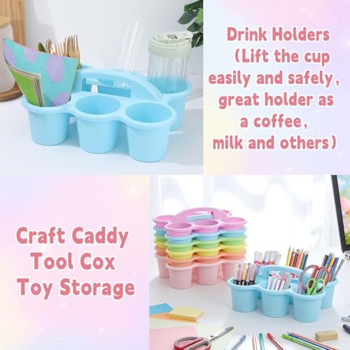 6 Pack Classroom Caddy Organizer with Handle, 6 Compartments, Pastel - color: Pastel
