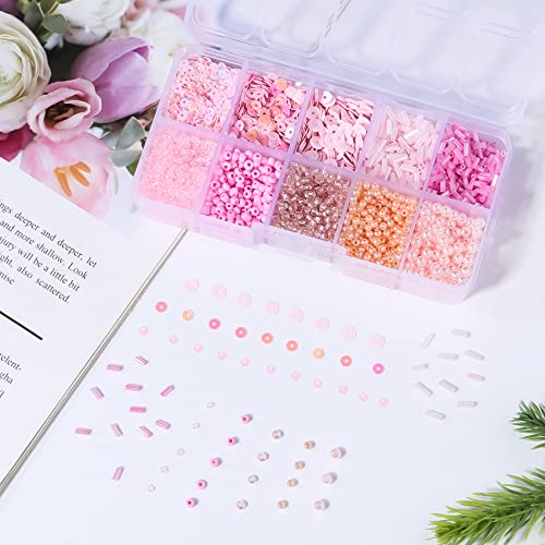 Pink Glass Seed Bugle Tube Beads for Jewelry Making - color: pink
