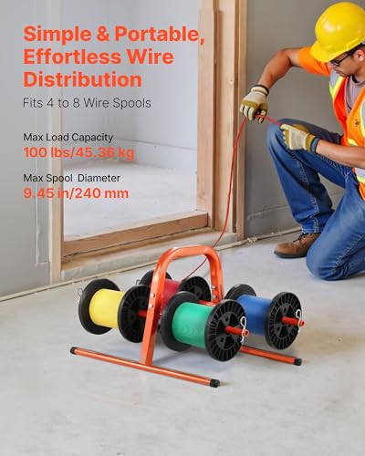 VEVOR Wire Spool Rack, 100 lbs Capacity, Smart Hand Caddy, Heavy-Duty Steel Wire Dispenser Holder for Up to 8 Spools, MAX 9.45 in Diameter, Easy Lift Design for Electrical Industrial and Retail Use - style: Cable Dispenser