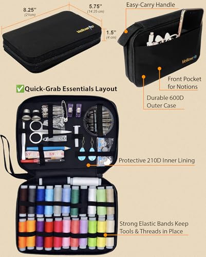 Vellostar Sewing Kit for Adults, 100-Piece Needle and Thread Travel Kit - color: Premium Black
