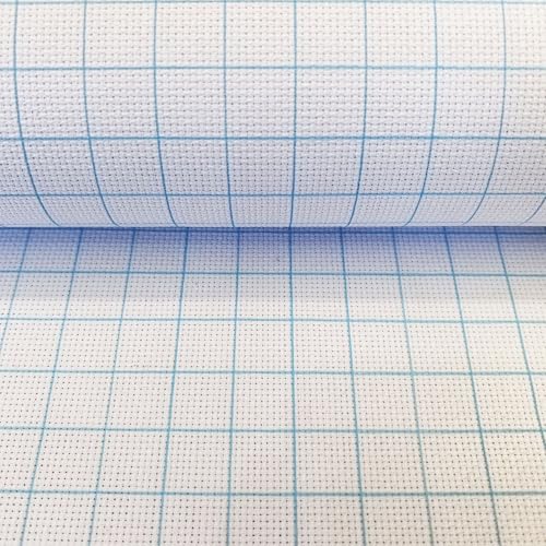 SewCrane 14CT Easy Count Aida Cotton Embroidery Fabric with Washable Grid Lines, White (59" W x 39" L) - size: 59"W x 39"L