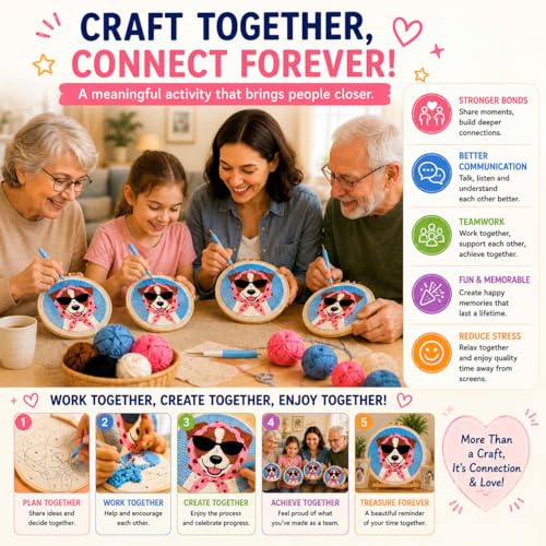 CELCRAFTIQUE Punch Needle Kits for Adults Beginner, Tool with Punch Needle Fabric, Hoops, Yarns and Sewing Needles (Sunny Pup) - color: Sunny Pup