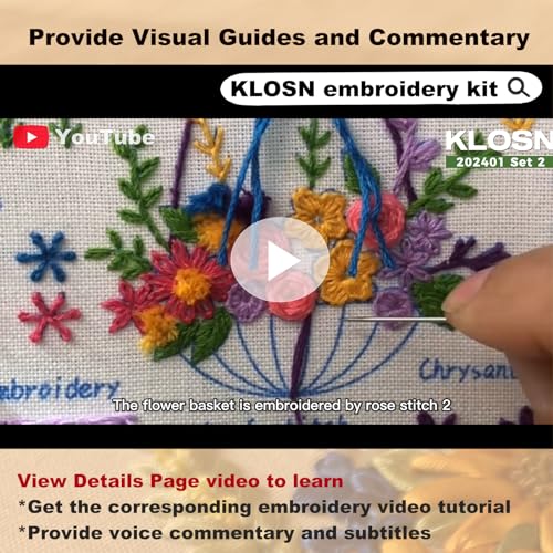 KLOSN 4 Sets Embroidery Kits for Beginners, Ribbon Embroidery Patterns & Easy Embroidery Stitches Kits, Needlepoint Kits for Adults, Beginners Embroidery Kits for Adult Include Video Tutorial