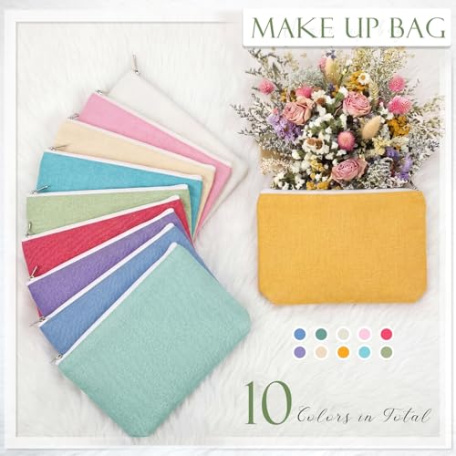 Reginary 10 Pcs Canvas Makeup Bags Bulk Blank Cosmetic Bags,Bright Color - color: Bright Color
