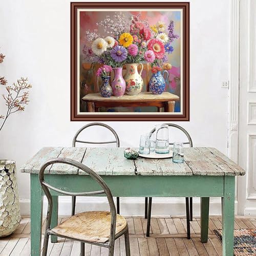 Dimxvean Counted Cross Stitch Kits for Adults,11CT Unprinted Cross-Stitch Pattern Embroidery Kit Cross Stitching Kit Supplies Needleworks Set-Flower vases on Chairs 18x18 inchs - color: SetColor19