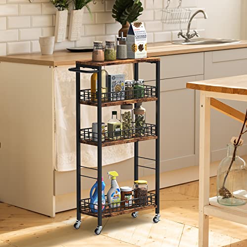 NOVIMANGO Slim Storage Cart Narrow Laundry Cart 4 Tier, Black - color: Brown