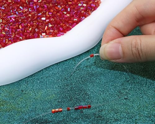 Glass Bugle Tube Beads 1400Pcs/30g Mini Seed Beads 2 * 3mm Small Craft Loose Spacer Beads for DIY Bracelets Necklace Earring Jewelry Making (Red) - color: Red