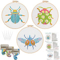 Louise Maelys Beetle Embroidery Kit for Beginners 3 Pack Nature DIY Set - color: beetle flower