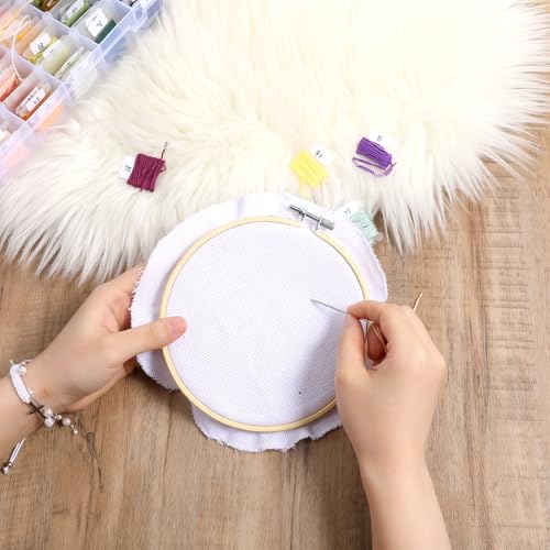 Bewudy 3 Pieces Embroidery Hoops, 4/5/6 inch Round Embroidery Hoops, Round Bamboo Cross Stitch Hoop Adjustable Stitch Hoop for Embroideries Cross Sew Art Craft Sewing