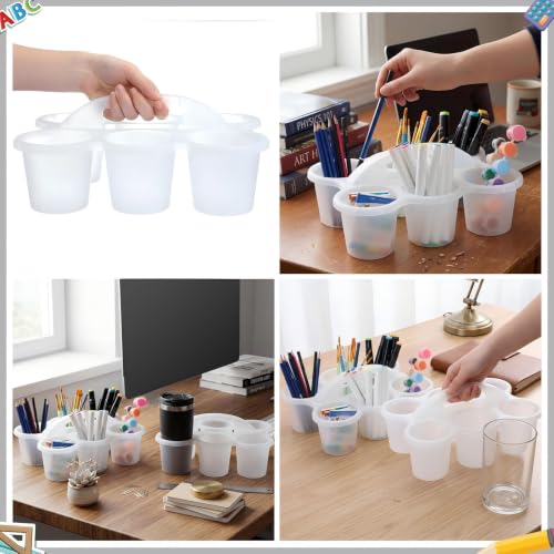 6 Pack 6 Cup Caddy for Classroom Plastic Round Desk Table Caddy, Clear - color: Clear