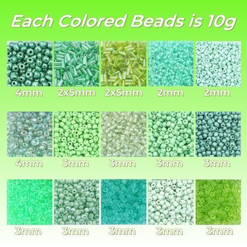 15 Color Glass Seed Tube Bugle Beads Bracelet Jewelry Making Kit,Green - color: light green